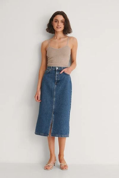 Cách phối chân váy jean dài phong cách như các fashionista