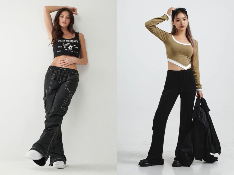 Quần ống loe túi hộp phối với áo thun babytee dáng ôm