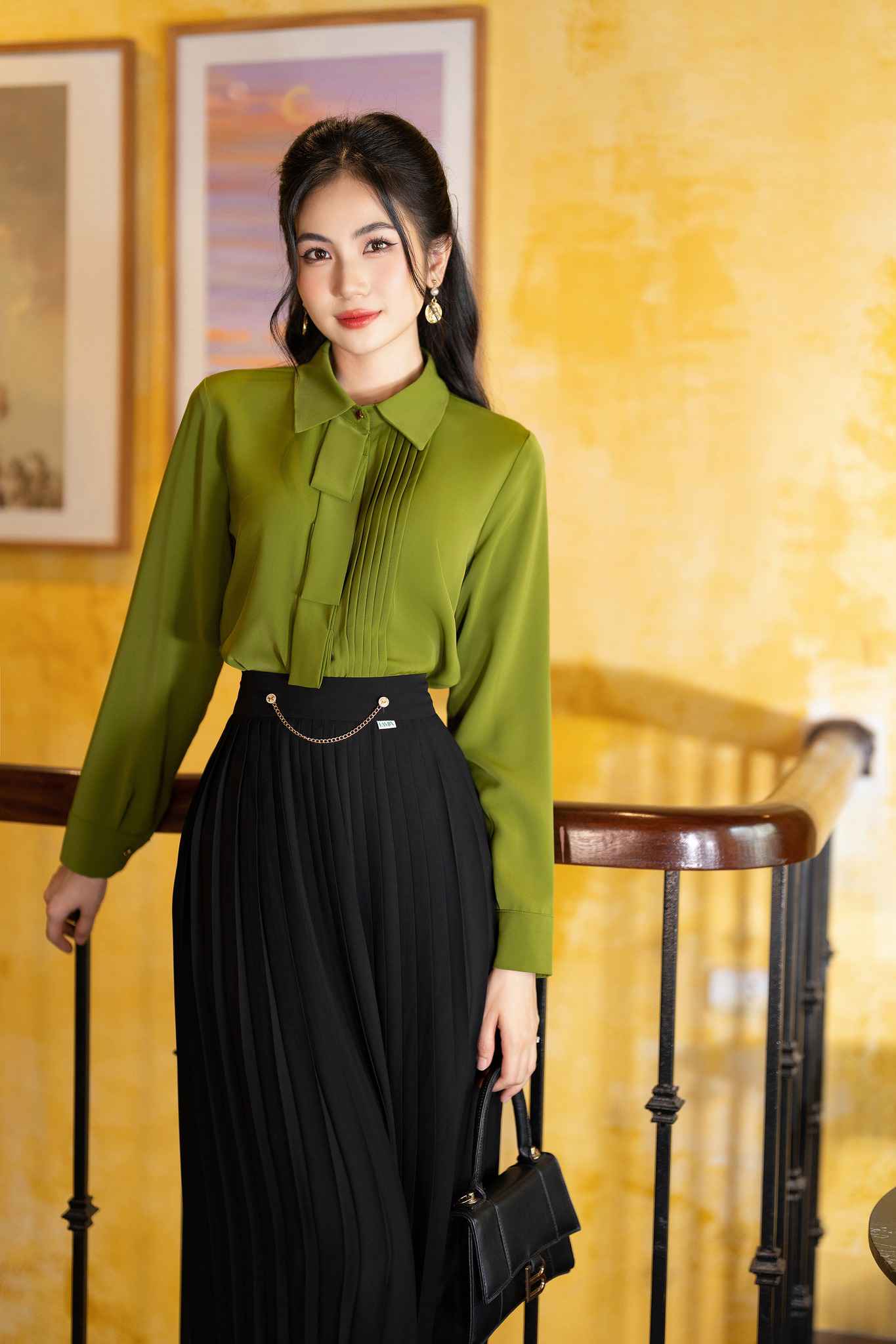 sơ mi nữ phối nơ