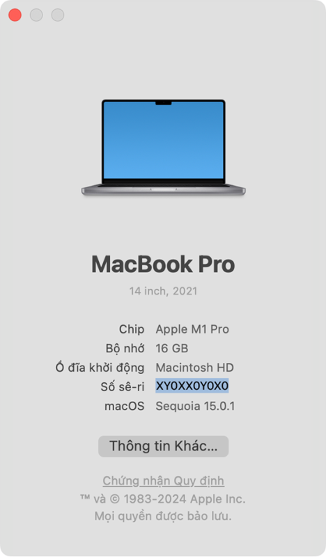 T&igrave;m t&ecirc;n kiểu m&aacute;y v&agrave; số s&ecirc;-ri của m&aacute;y Mac
