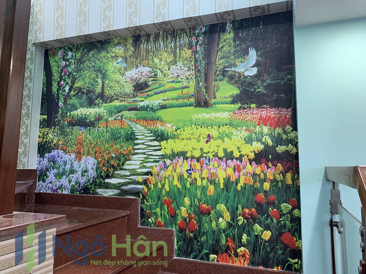 Tranh dán tường phong cảnh cầu thang