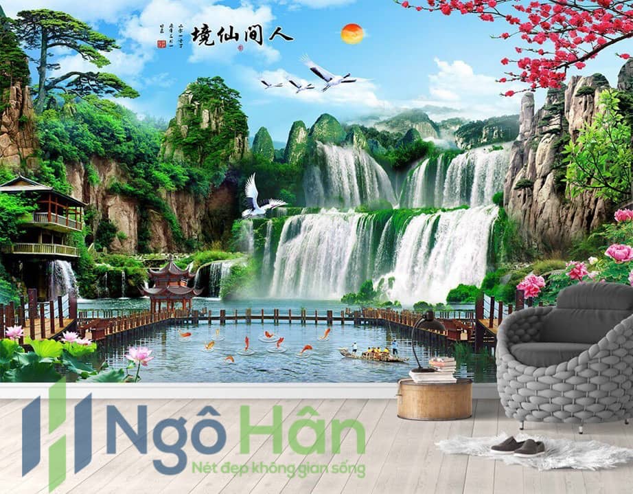 Tranh dán tường phong cảnh thác nước