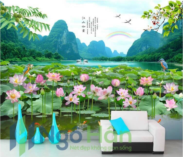 Tranh dán tường phong cảnh thiên nhiên điểm nhấn phòng khách