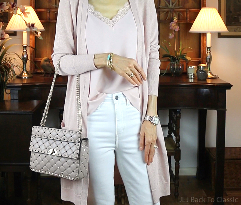 blush-long-cardigan-camisole-white-skinny-jeans-valentino-rockstud-spike-bag-poudre