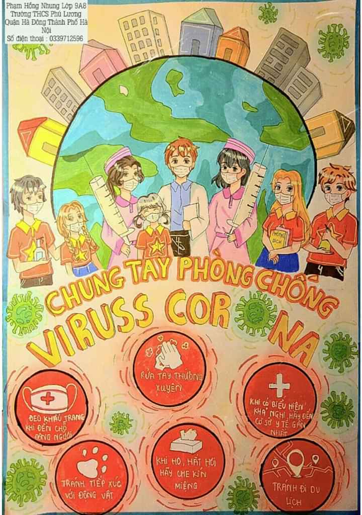 Hàng trăm học sinh cùng vẽ tranh kêu gọi cộng đồng bảo vệ sức khỏe và phòng dịch Covid-19
