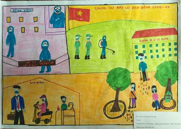 Hàng trăm học sinh cùng vẽ tranh kêu gọi cộng đồng bảo vệ sức khỏe và phòng dịch Covid-19