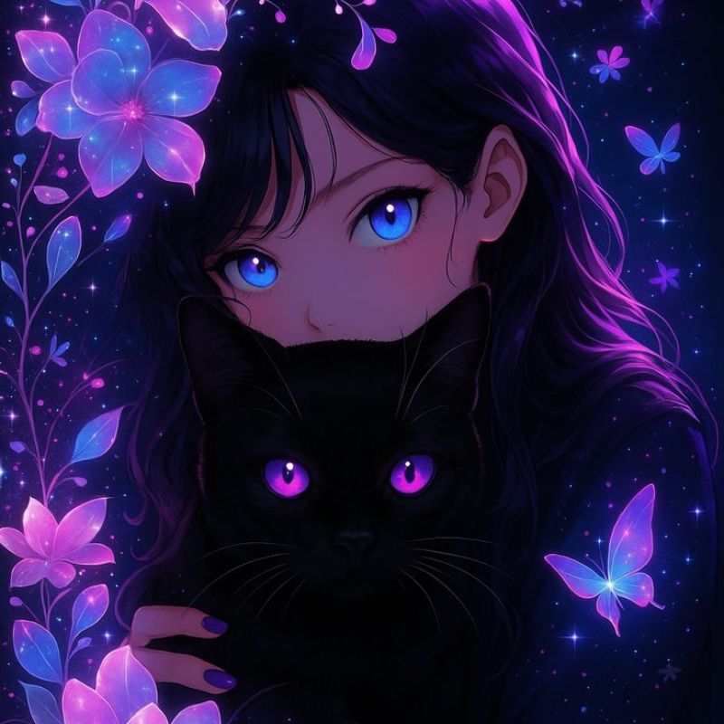 Ảnh siêu ngầu cô gái ôm mèo đen
