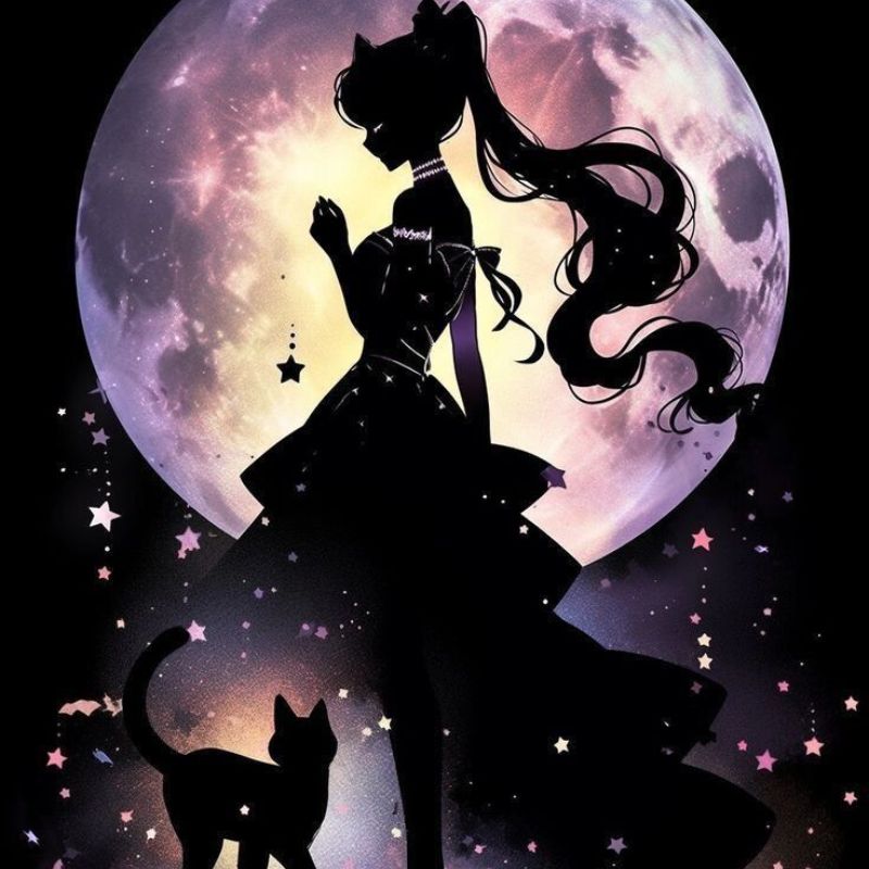 ảnh cô gái và mèo đen anime