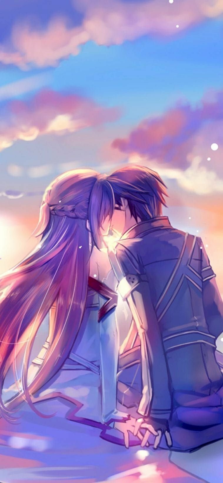 Hình nền điện thoại đẹp hình ảnh nụ hôn hạnh phúc của Kirito và Asuna