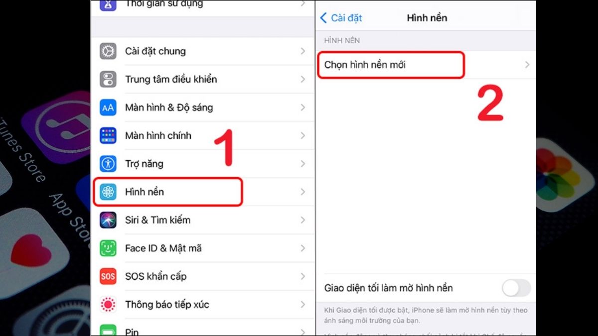 Cách thay đổi hình nền iPhone trong mục Cài đặt bước 1
