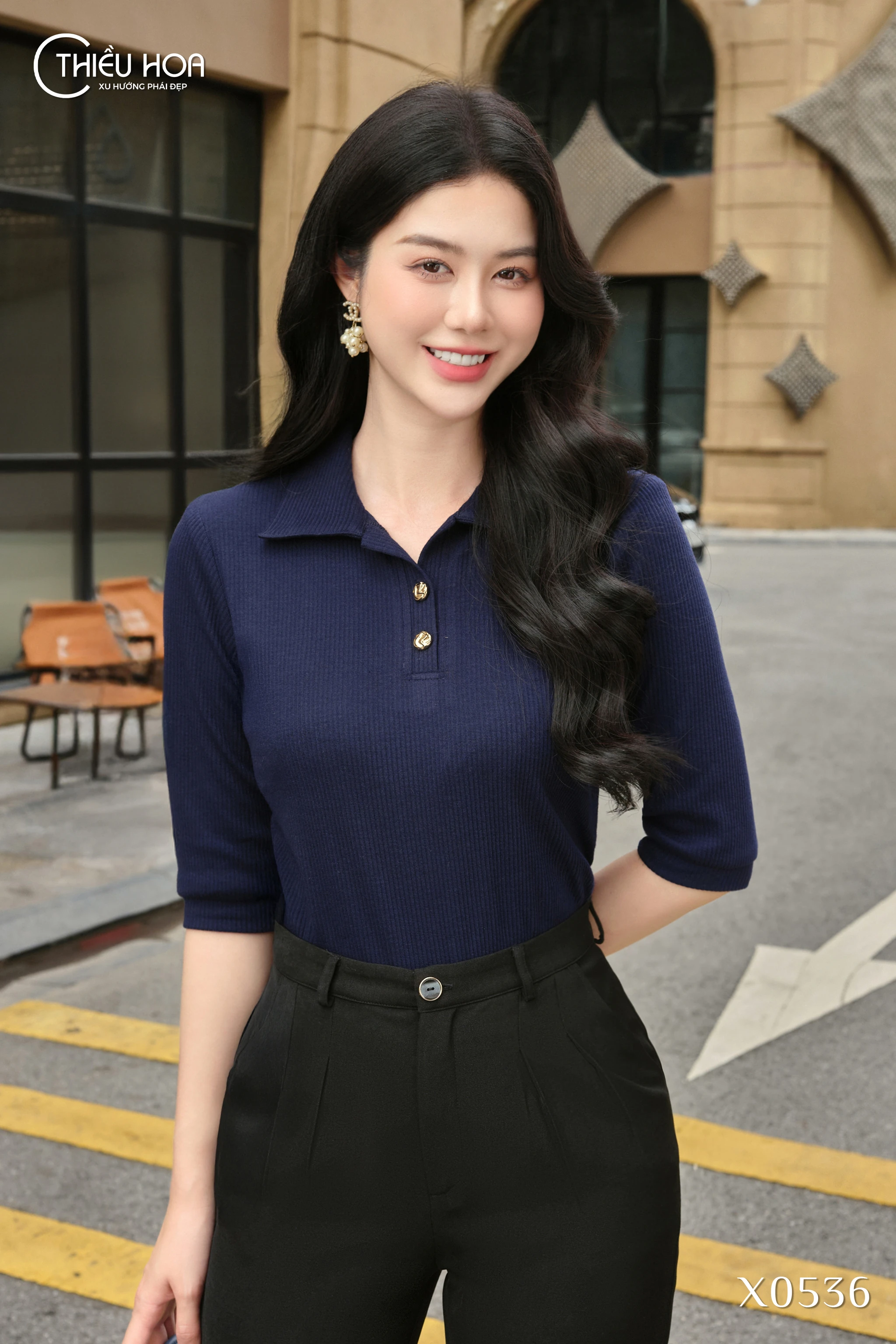 Áo Polo Thun Gân Cao Cấp Dáng Ôm Tay Lửng Cổ Nút Kim Loại Sang Trọng AN5X0536 - Thiều Hoa