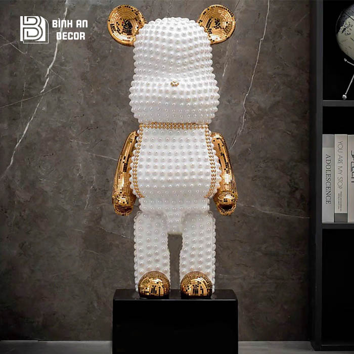 Tượng Gấu Bearbrick Đính Đá Trang Trí Bling Ngọc 80cm