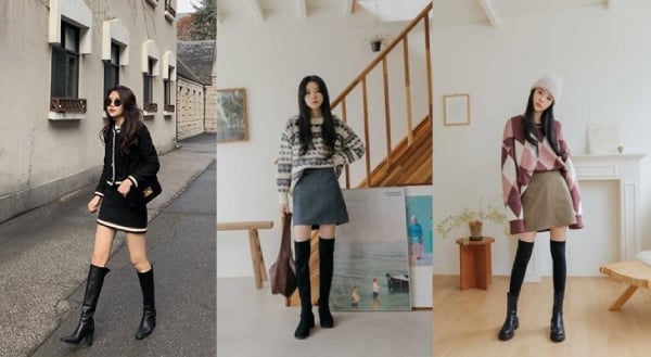 Phối giày boot cổ cao với đồ công sở