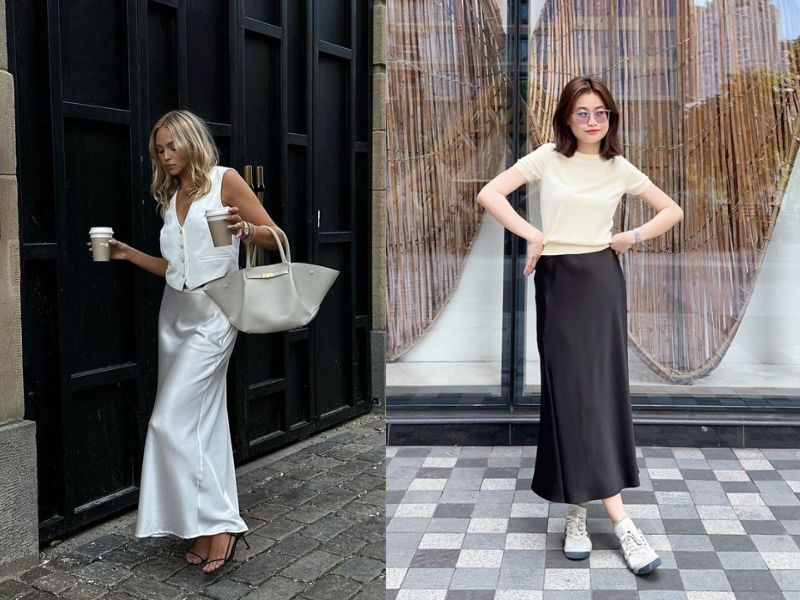 Chân váy lụa satin mặc với áo gì đẹp, sang trọng và tinh tế nhất?