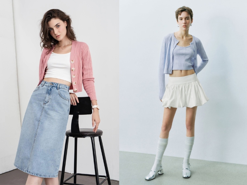 phối đồ với áo len cardigan ngắn