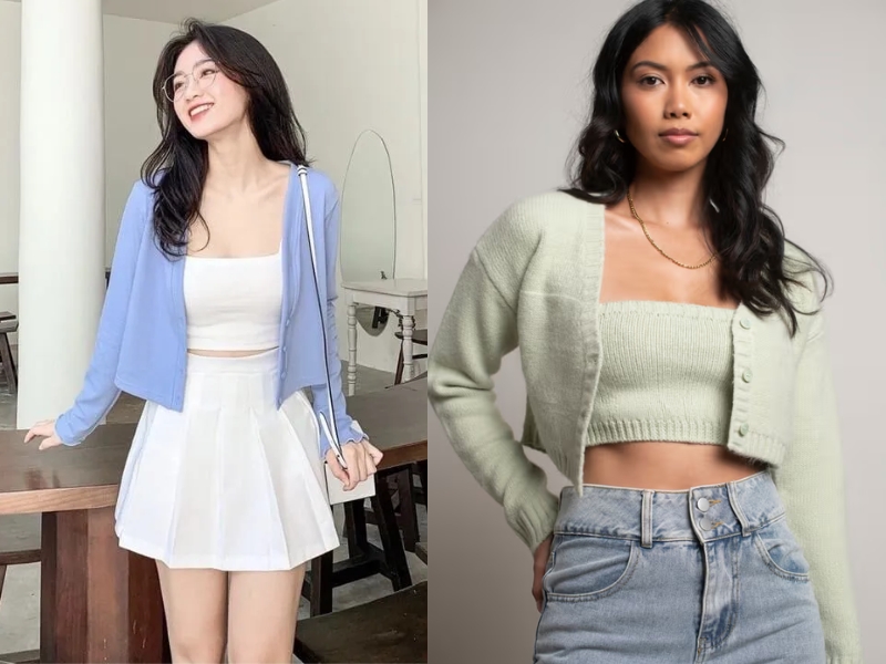cách kết hợp áo cardigan ngắn