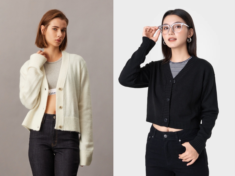 phối đồ với áo len cardigan ngắn