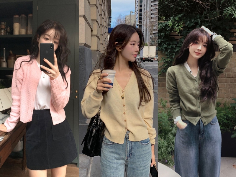 phối đồ với áo len cardigan ngắn