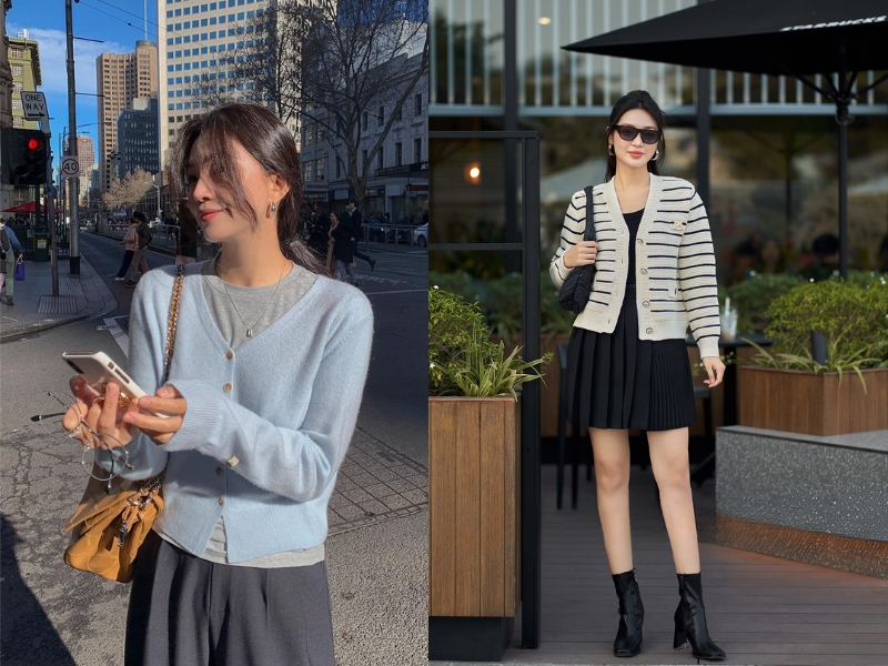 cách mix cardigan dáng ngắn