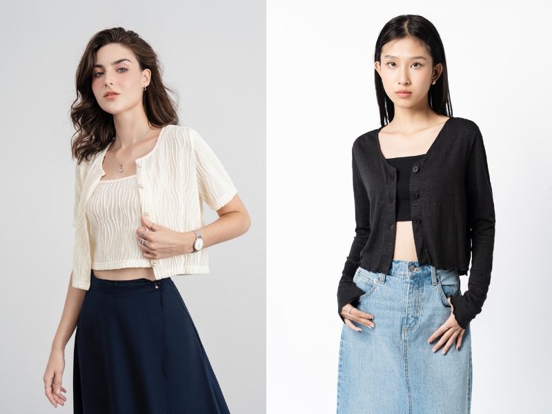 phối đồ với áo len cardigan ngắn
