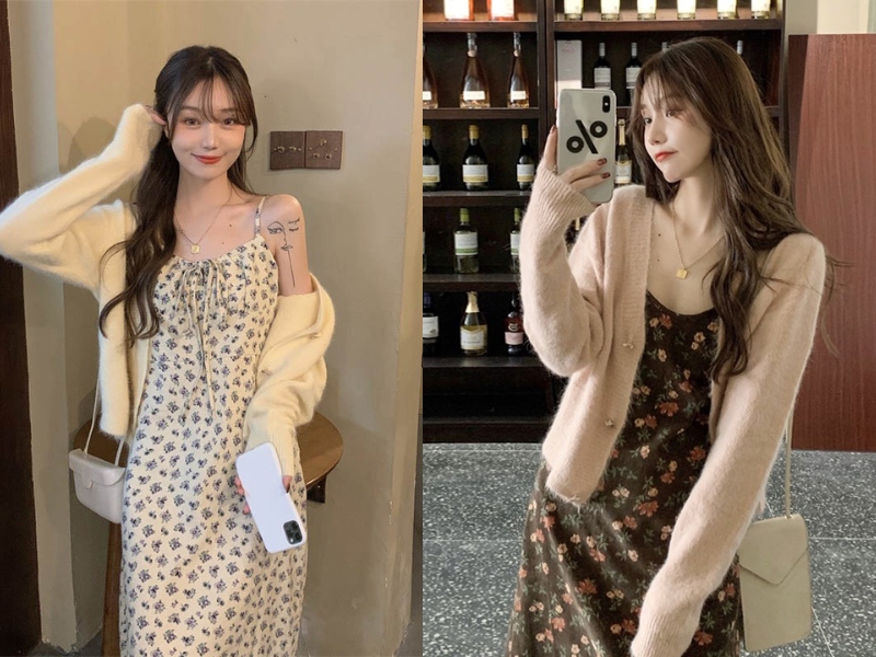 cách mix áo cardigan ngắn