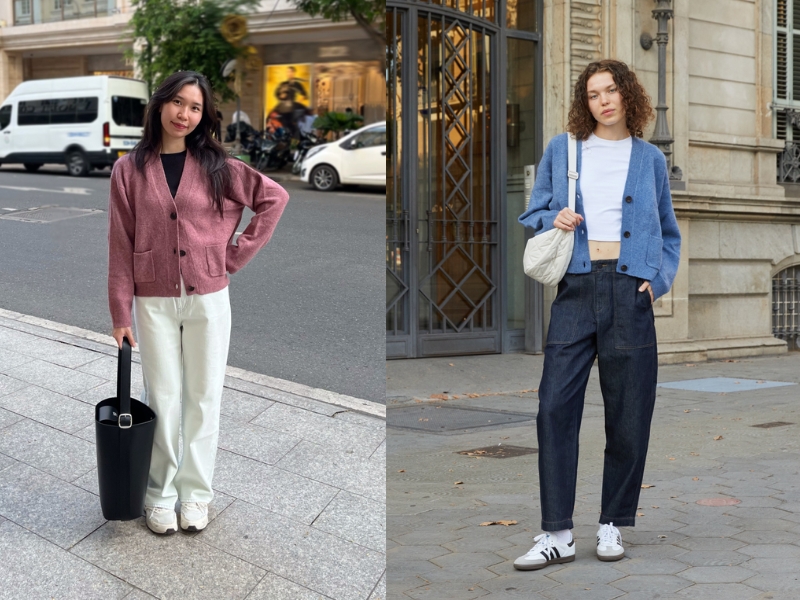 phối đồ với áo len cardigan ngắn