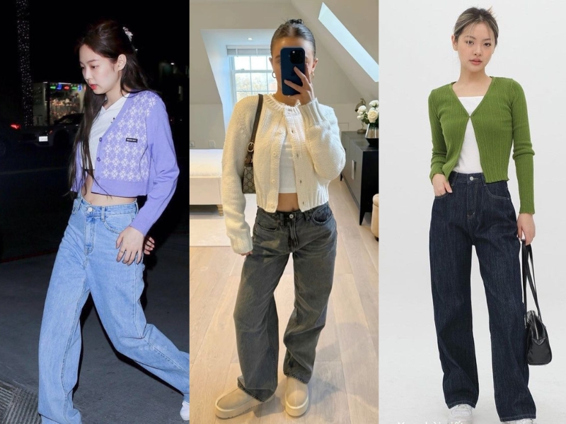 phối đồ với áo len cardigan ngắn