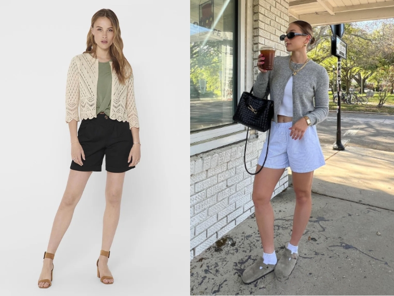 phối đồ với áo len cardigan ngắn