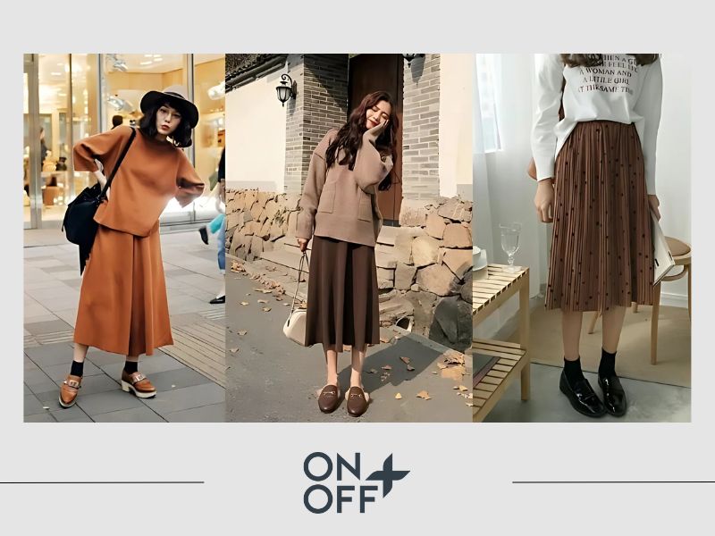 chân váy nâu phối áo màu gì