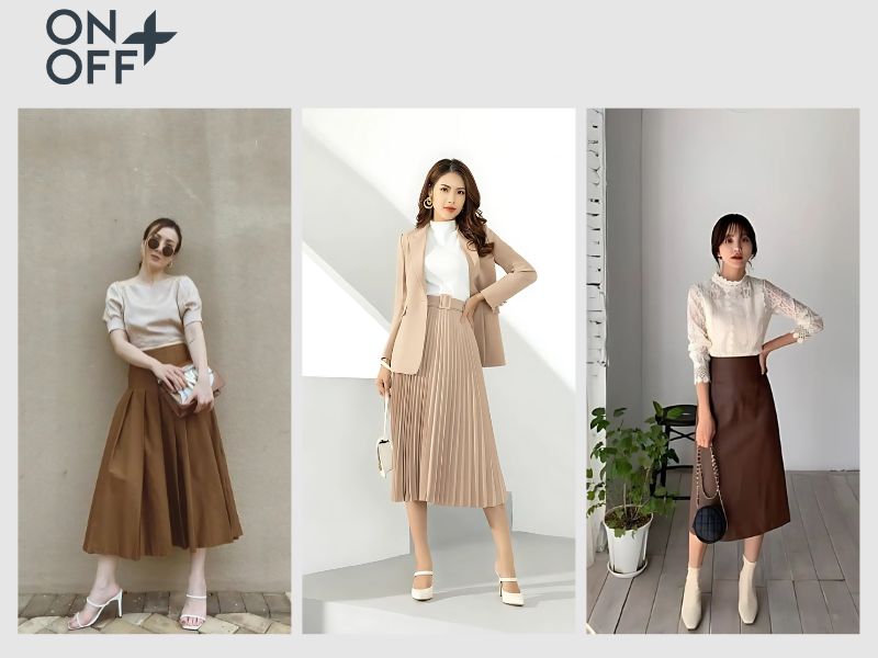 chân váy nâu phối áo màu gì
