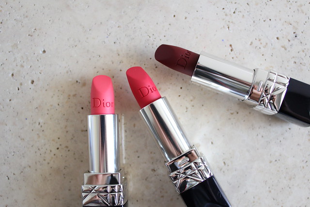 Rouge Dior lipsticks in Actrice, Miss, Red Smile, Pretty Matte, Radiant Matte, and Ambitious Matte review for fall 2016