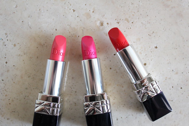 Rouge Dior lipsticks in Actrice, Miss, Red Smile, Pretty Matte, Radiant Matte, and Ambitious Matte review for fall 2016
