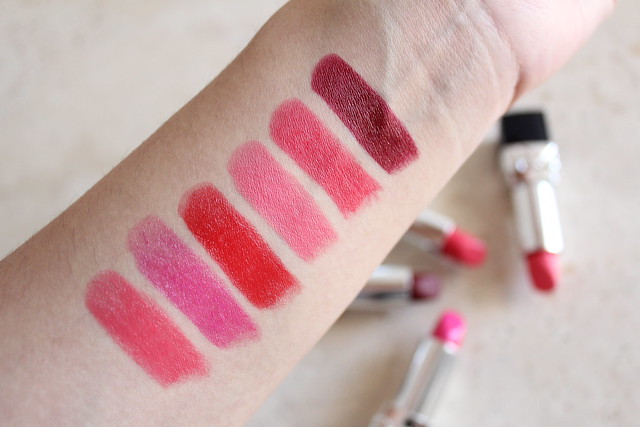 Rouge Dior lipsticks in Actrice, Miss, Red Smile, Pretty Matte, Radiant Matte, and Ambitious Matte review for fall 2016