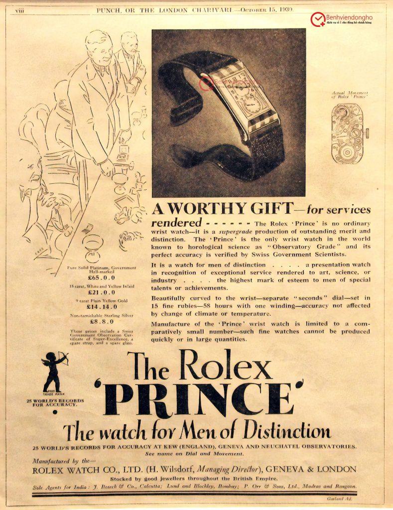 Một mẫu quảng cáo về đồng hồ Rolex Prince