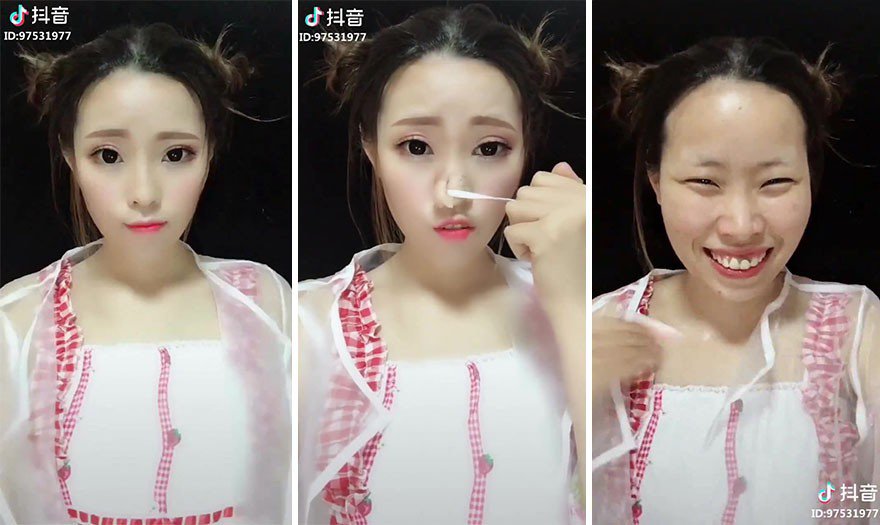 Gái xinh tiktok tẩy trang làm bao người ngã ngửa: độn mũi gọt cằm chỉ bằng son phấn - 5