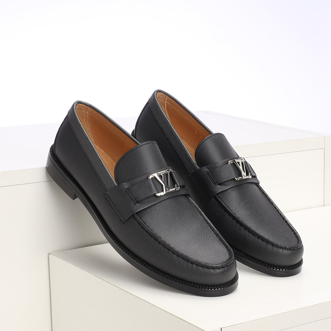 Giày lười LV đế cao da Taiga lót vàng Like Auth