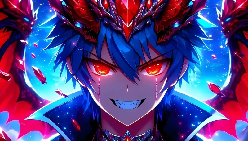 Nhân vật anime ác quỷ nam với đôi mắt đỏ rực