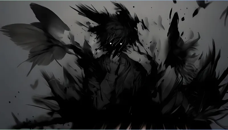 Ảnh ác quỷ anime đen trắng với ánh mắt man mác