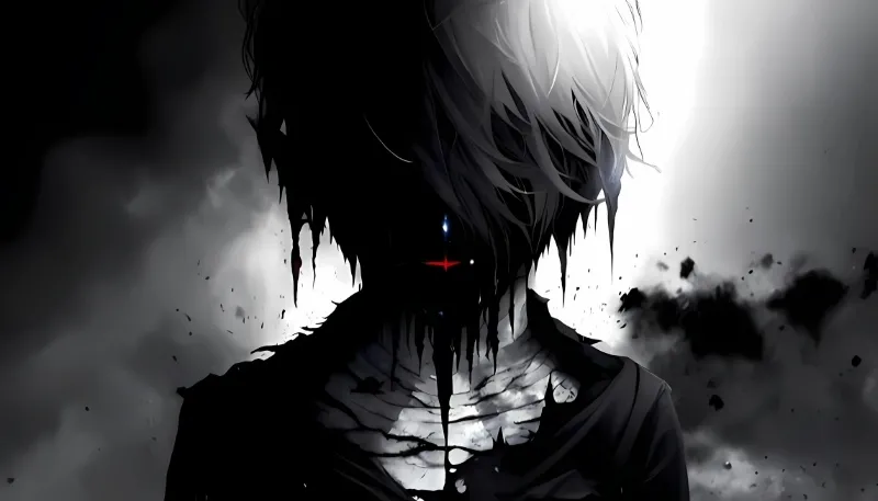 Wallpaper ác quỷ anime đen trắng cho giao diện tối