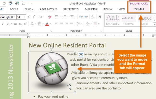 Tab Format sẽ xuất hiện ở phía bên phải của Ribbon.