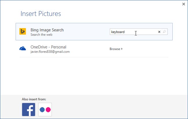 Chọn Bing Image Search hoặc OneDrive của bạn