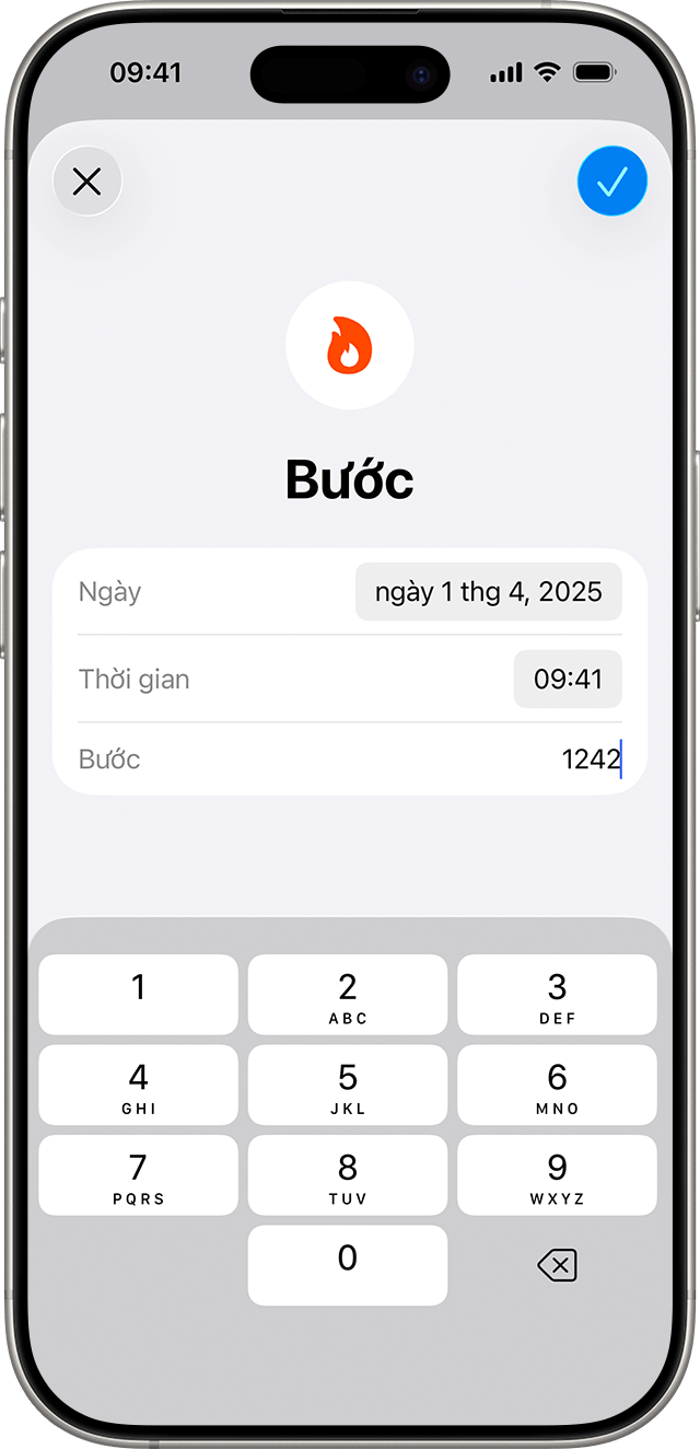 iPhone hiển thị dữ liệu bước được nhập thủ công cho một ngày và giờ cụ thể.