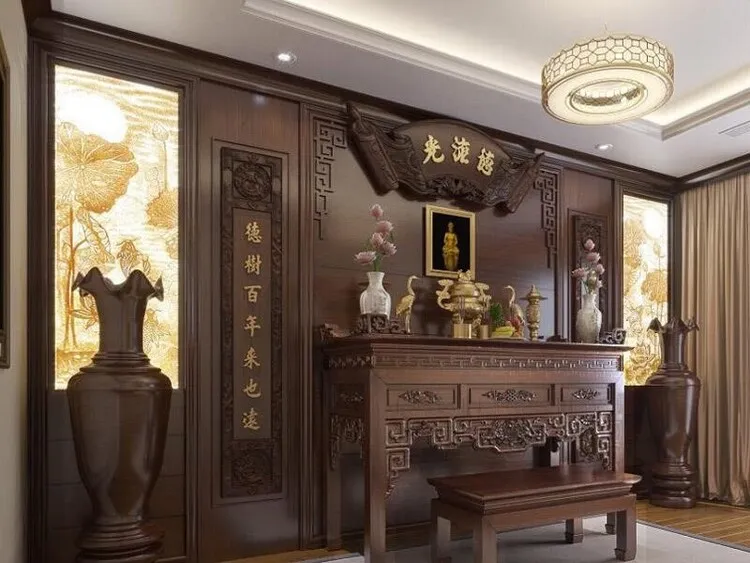 Bàn thờ từ gỗ lim bền chắc, đẹp và sang trọng cho căn hộ hiện đại