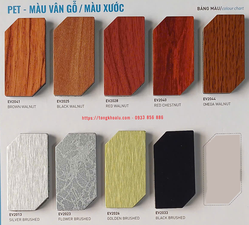 Bảng mã màu alu vân gỗ, vân xước Alcorest mới 2025