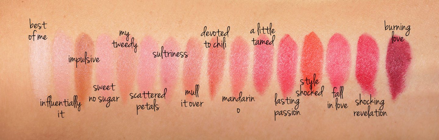 MAC Powder Kiss Devoted to Chili, Mandarin O, A Little Tamed, Lasting Passion, Style Shocked, Fall In Love, Shocking Revelation, Burning Love