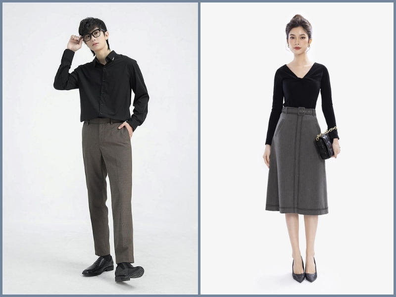 Phối quần/chân váy xám với áo đen