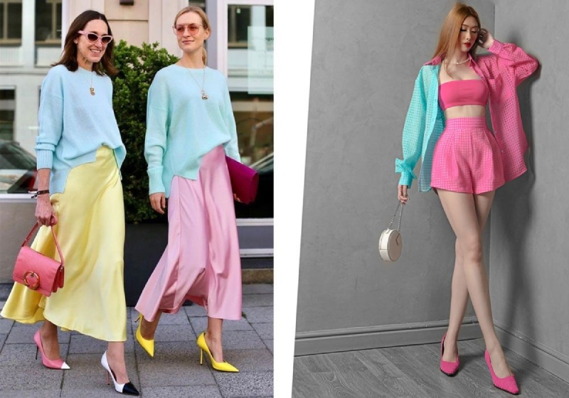 Màu xanh mint phối với màu hồng pastel