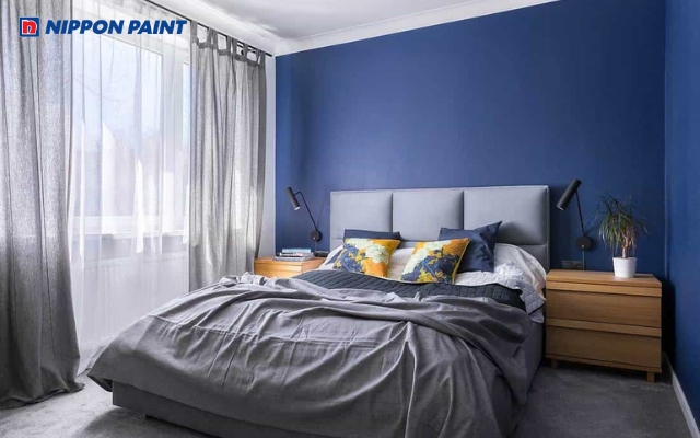 Cặp màu xanh coban - xám dành cho không gian phòng ngủ