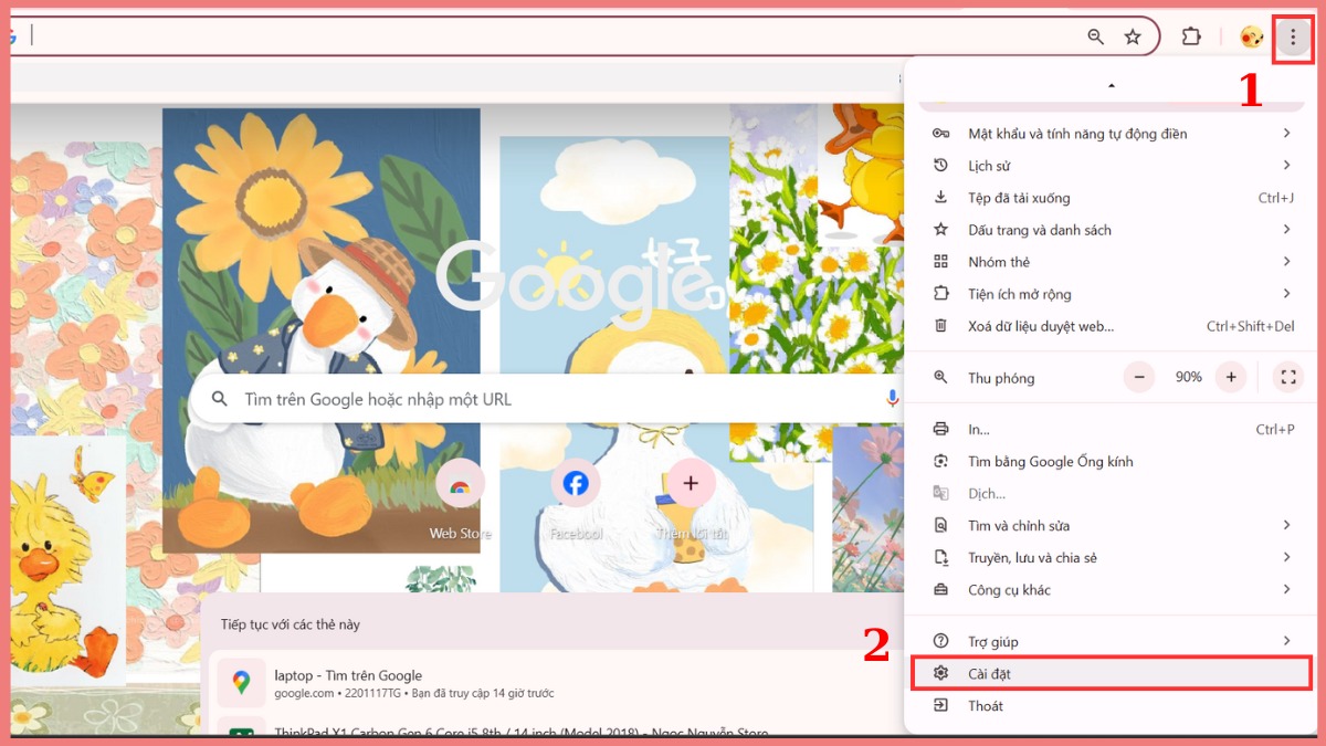 Khắc phục tình trạng Messenger bị lỗi không vào được - Xóa dữ liệu và cache của trình duyệt bước 1, 2