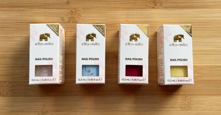 Box of nail polish and text reading "Review: Ella + Mila nail, makeup, and body products"